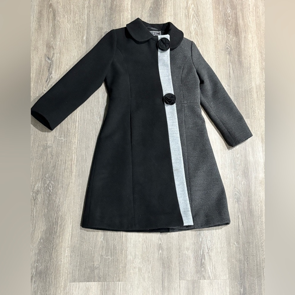 90s Vintage Rothschild Black Grey Girls Wool Pea Coat Size 6x